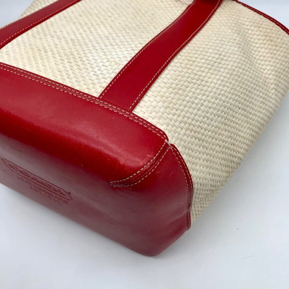 Coach Neutral And Red Cabana Straw Tote Bag 8908 - Picture 6 of 11